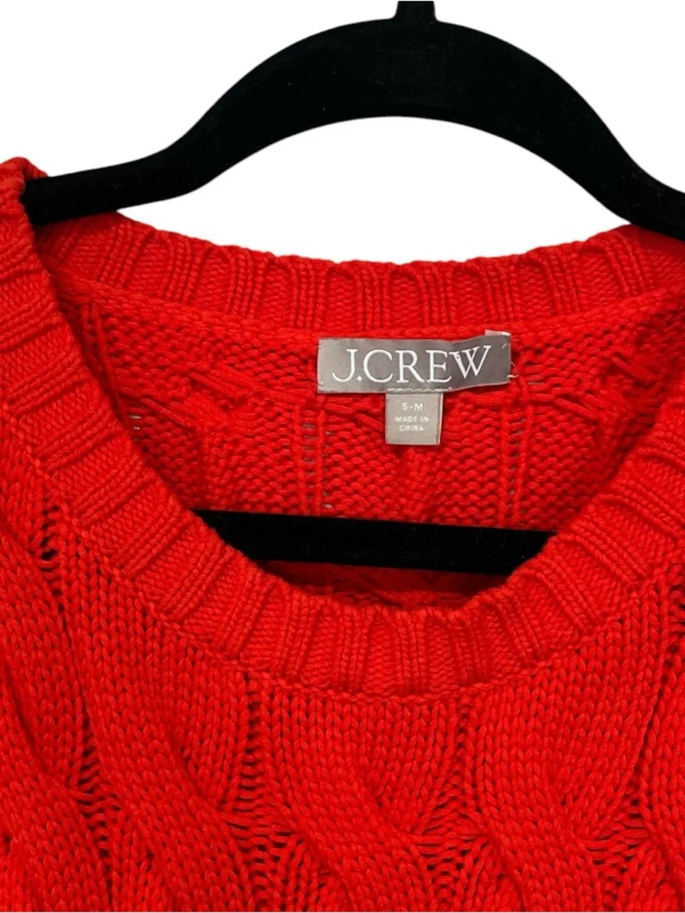J. Crew Women's Cotton Blend Cable Knit‎ Side Slit Crewneck Sweater Size S/M Red